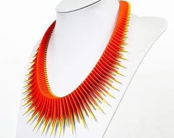 SERPENT 2 - 3D Printed Necklace (Grey, Yellow, on Orange)