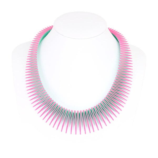 SERPENT 3D Printed Necklace (Pink on Green)