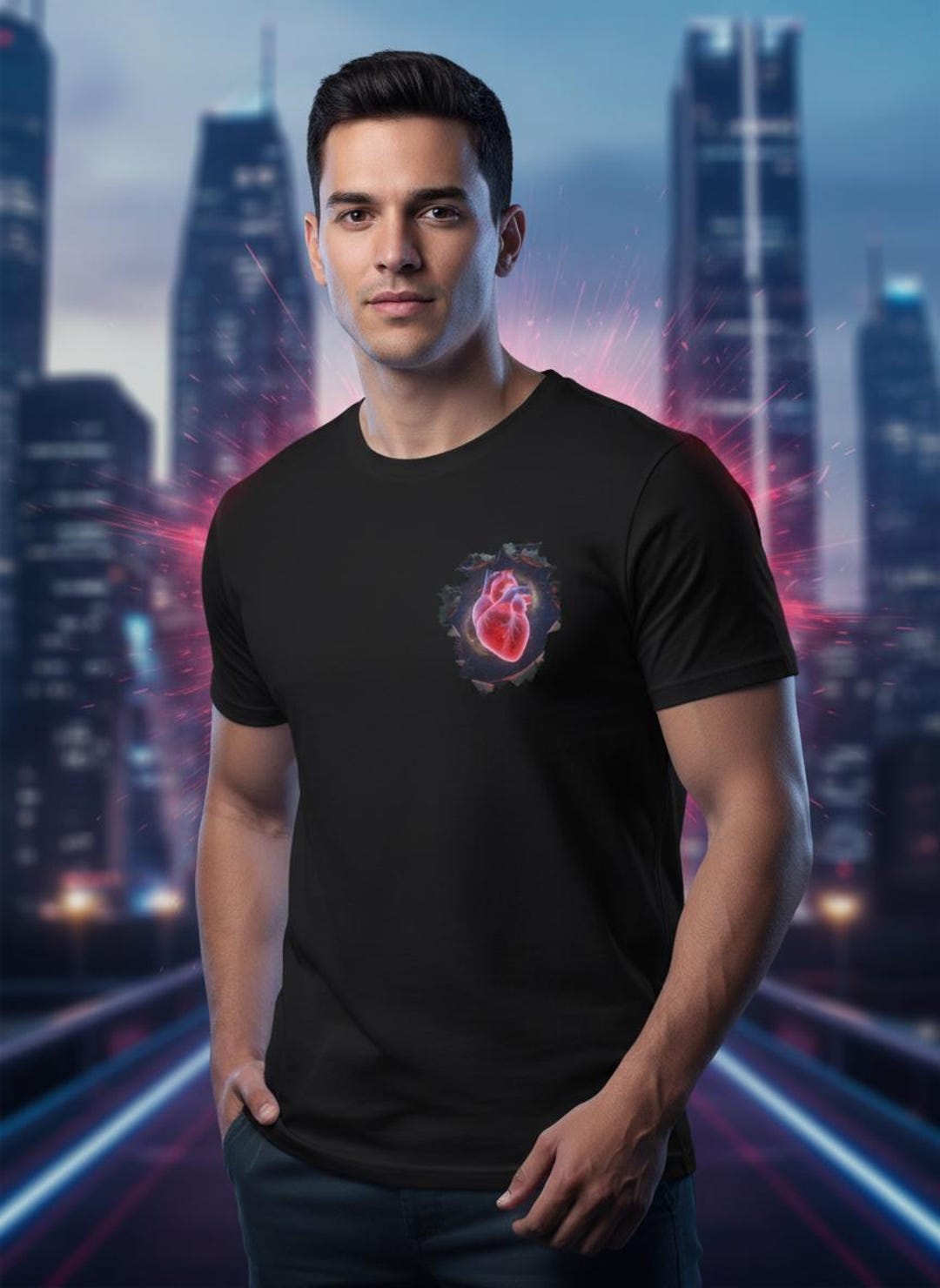 3D Ripped Heart Shirt | Unique Left Chest Illusion Tee Unisex Fit ...