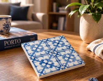 Portuguese Azulejo Ceramic Coaster | Cork-Backed Tile Decor