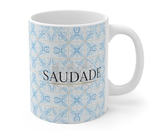 Taza Saudade Portugal Azulejo Taza de café de cerámica con azulejos azules inspirada en el diseño tradicional portugués