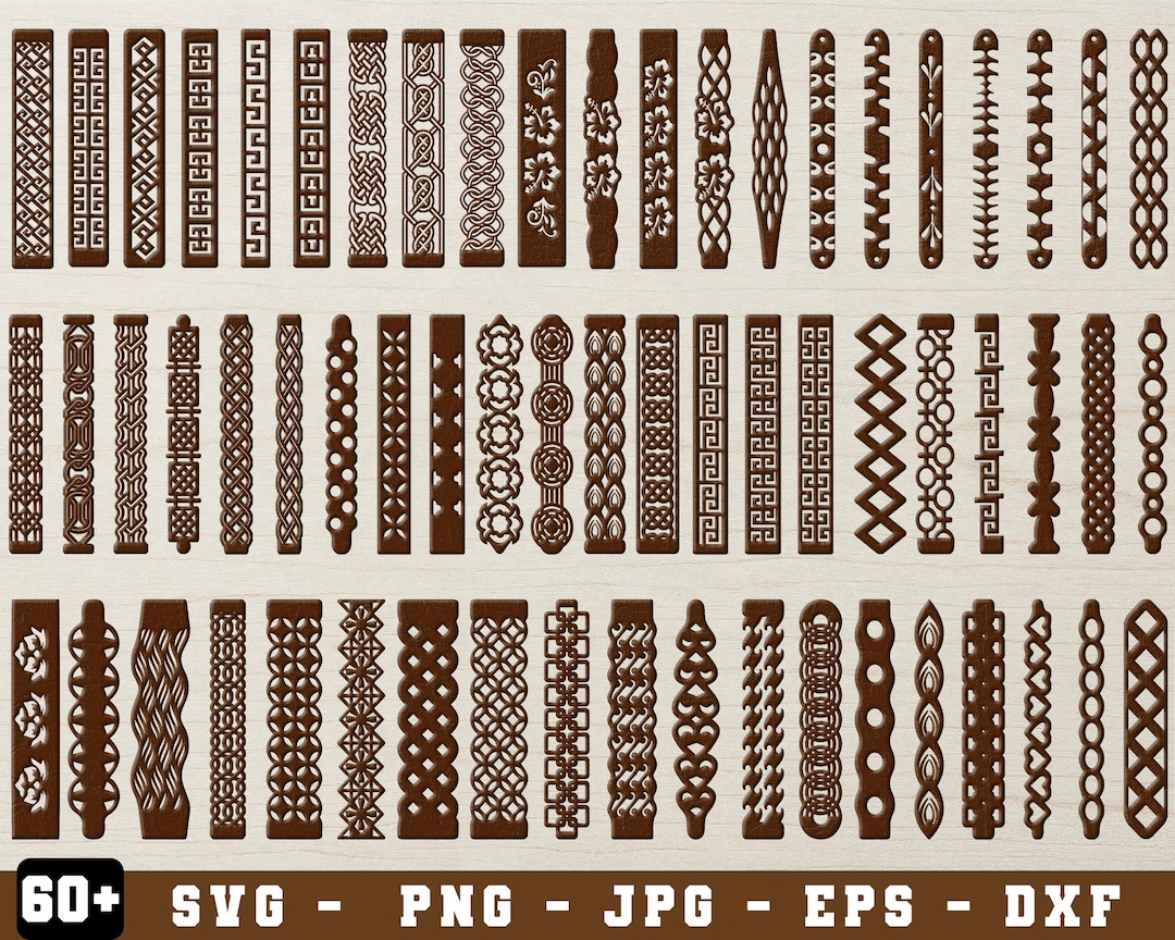 Laser Cut Leather Bracelet SVG Bundle, Cuff Jewelry Patterns