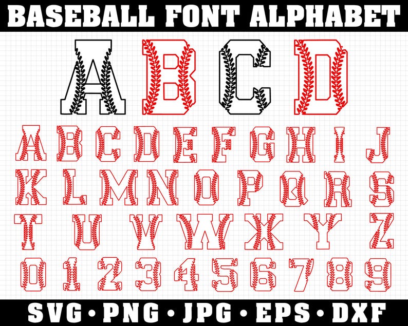 Baseball Stitch Alphabet SVG Bundle, Varsity Letters, Sports Team Font ...