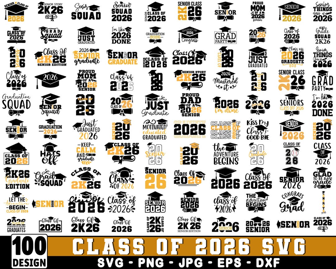 Class of 2026 SVG Bundle, Graduation Cap, Grad Party Designs (SVG, PNG ...