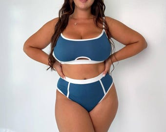Katoenen lingerieset | Bralette en panty met hoge taille | Zacht dagelijks ondergoed dames | Grote maten: S-4XL