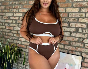 Katoenen lingerieset | Bralette en panty met hoge taille | Zacht dagelijks ondergoed dames | Grote maten: S-4XL