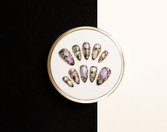 Handmade Regal Gem-Inspired Nails | Colorful Stones with Gold & Crystal Details