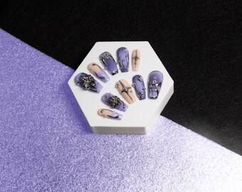 Purple & Silver Neo Femme Nails | Handmade Y2K Press-On Set for Bold Looks