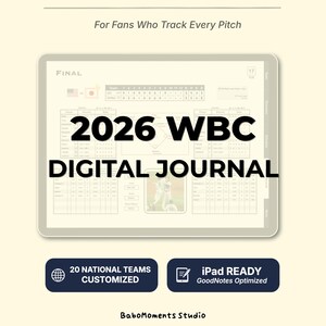 Diario digital del Clásico Mundial de Béisbol 2026 / Planificador de béisbol / Registro de juego GoodNotes para iPad (PDF)