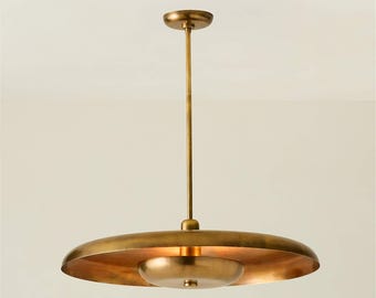 1950s Mid-Century Tennant Aged Brass Pendant Light Fixture| Stilnovo Style Modern Brass Chandelier Italian Vintage Inspired  For Living Room