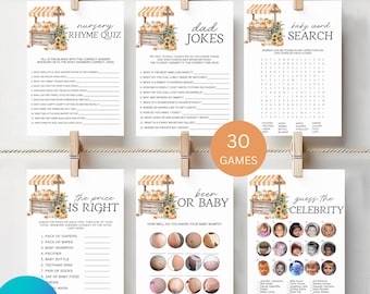 Locally Grown Baby Shower Games, Farmers Market Baby Shower Game Bundle, Fall Pumpkin Market Baby Shower, Editable and Printable Download