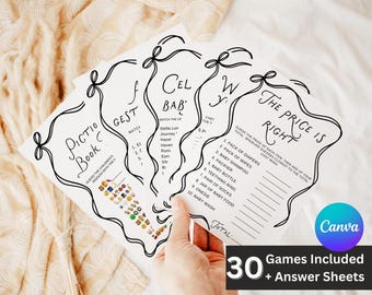 Minimalist Baby Shower Bundle-Whimsical Frame Baby Shower Games-Editable with Canva-30 Games Included