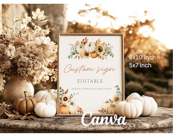 Fall Editable Table Sign Template, Canva, Digital download