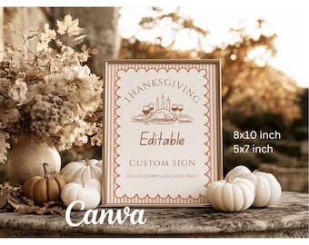 Thanksgiving Table Sign, Editable Table Sign Template, Digital download