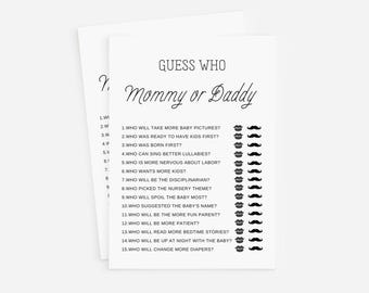 Baby shower games, Guess who mommy or daddy, Editable Game card, Digital download