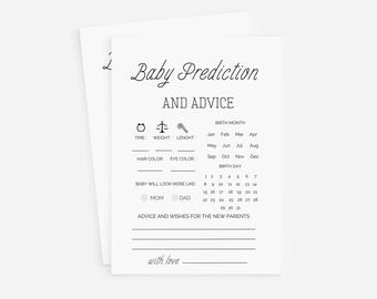 Baby shower games, Baby prediction card, Editable Game card, Digital download