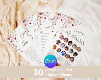 Floral Baby Shower Games Bundle, Editable, Digital download