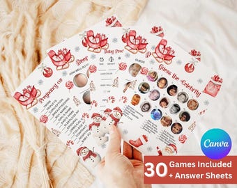Red Christmas Baby Shower Games Bundle, 30 Game Pack (Digital Download)