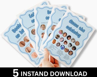 Funny Games-Blue Printable Baby Shower Games-Funny Baby Shower Games Bundle-Instant download