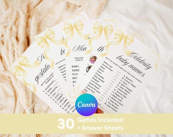 Baby Shower Games Bundle, Butter Yellow Theme, Neutral (Digital Download)