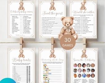 Bearly Wait Baby Shower Bundle, Printable Teddy Bear Baby Shower Games, Gender neutral Theme, We can Bearly Wait Shower Theme