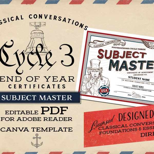 CC Cycle 3 EOY Certificates | Subject Master | Classical Conversations | End of Year Celebration | CC Digital Downloads