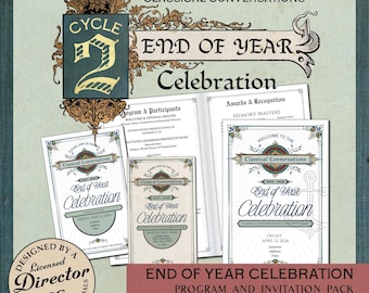 Programa de celebración de fin de año de Conversaciones clásicas u otro grupo escolar y paquete de invitación