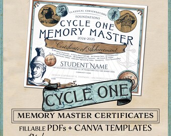 CC Cycle 1 Memory Master Certificates | Fillable PDF & Canva Template