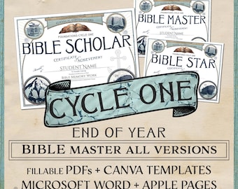 CC Cycle 1 EOY Bible Master Certificates | Fillable PDF, Word, Pages & Canva Template
