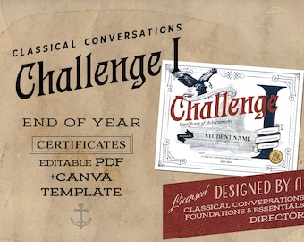 Certificado de logro del Desafío I / Plantilla editable en PDF y Canva del Desafío 1