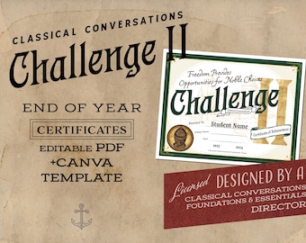 Challenge II End of Year Certificates | Challenge 2 Fillable PDF & Canva Template