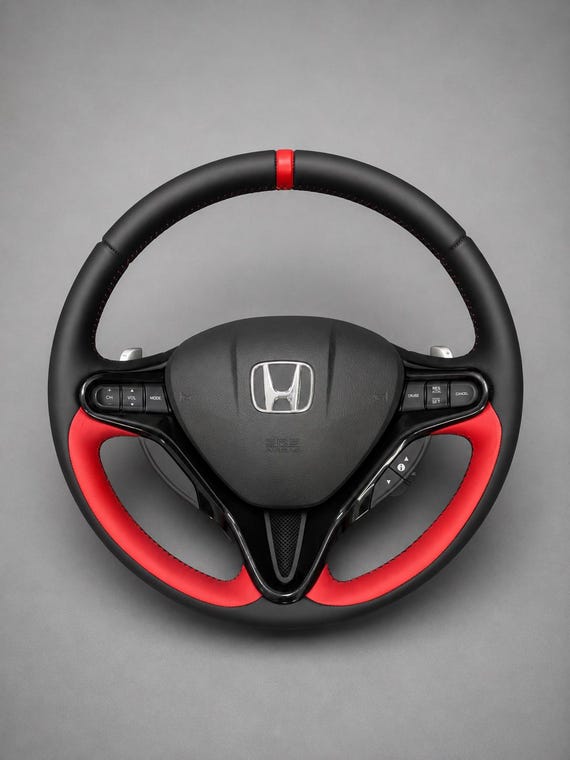 ホンダビート用カスタムステアリング レッド ブラック Honda Steering Wheel 8th Gen | Red & Black Leather | Fits Civic