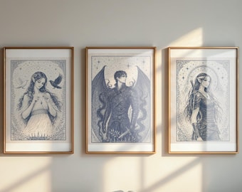 Azriel Gwyn and Elain ACOTAR Art Prints Set of 3 Night Court Fanart SJM Wall Art A4 US Letter Digital Download Shadowsinger Elain Archeron