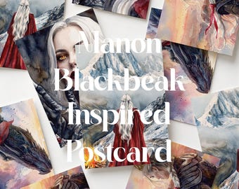 Manon Blackbeak Digital Postcard Bundle | Printable Fantasy Art Prints, Throne of Glass Inspired Decor, Witch and Dragon Watercolor Pack