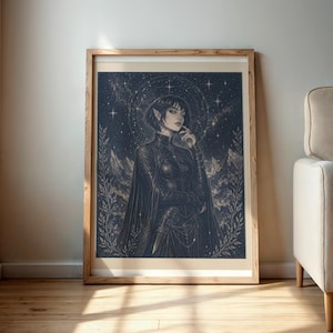 Amren ACOTAR Wall Art Celestial Goddess Print Dark Blue Ink Illustration Fantasy Poster Digital Download Dark Feminine Decor Night Court Art