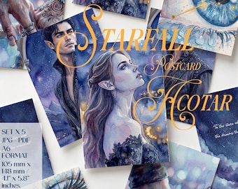 Feyre Rhysand ACOTAR Postcard Set of 5 Starfall Velaris Night Court | Feysand Bookish Gift SJM Digital Download Fantasy Romance Decor A6
