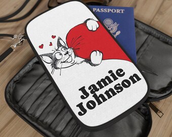 Cartera de pasaporte personalizada para parejas / Accesorio de viaje con diseño de gato y corazón