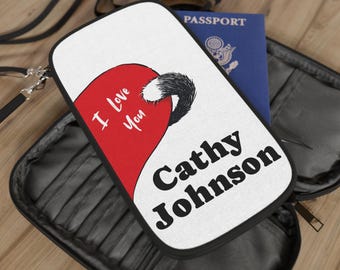 Cartera de pasaporte personalizada para parejas / Accesorio de viaje con diseño de gato y corazón