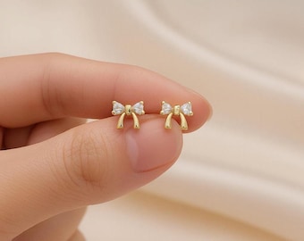 Pendientes con lazo de cinta chapados en oro de 14 k