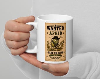 Wanted Aphid Coffee Mug | Funny Gardening Gift | Vintage Western Garden Mug | 11 oz & 15 oz