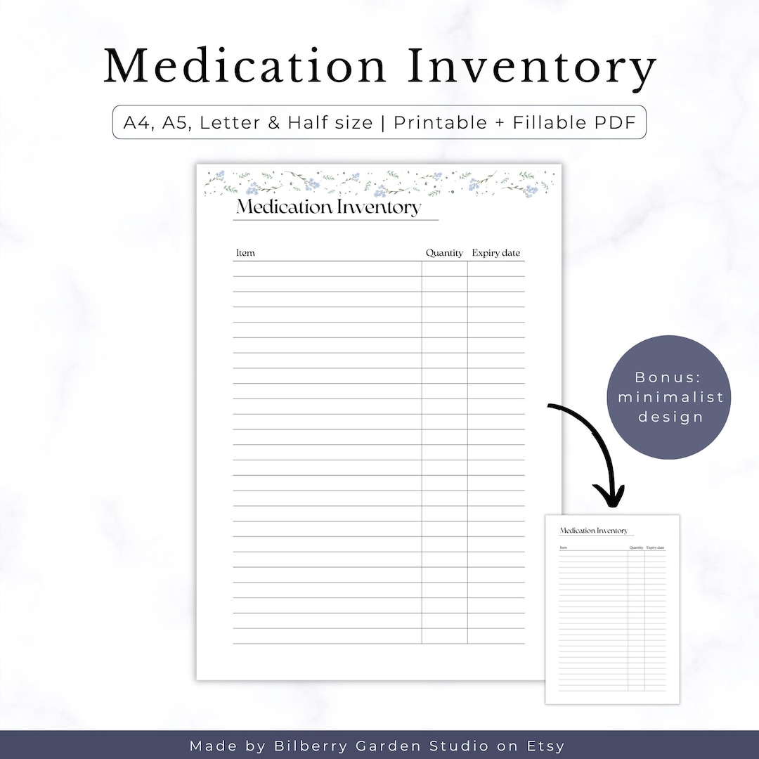 Medication Inventory Printable Template | Home Organization | A4/a5 ...