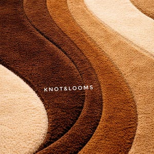 Hand Tufted Wool Rug Brown Abstract Wave Irregular Shape Modern Living Room Area Carpet image 6