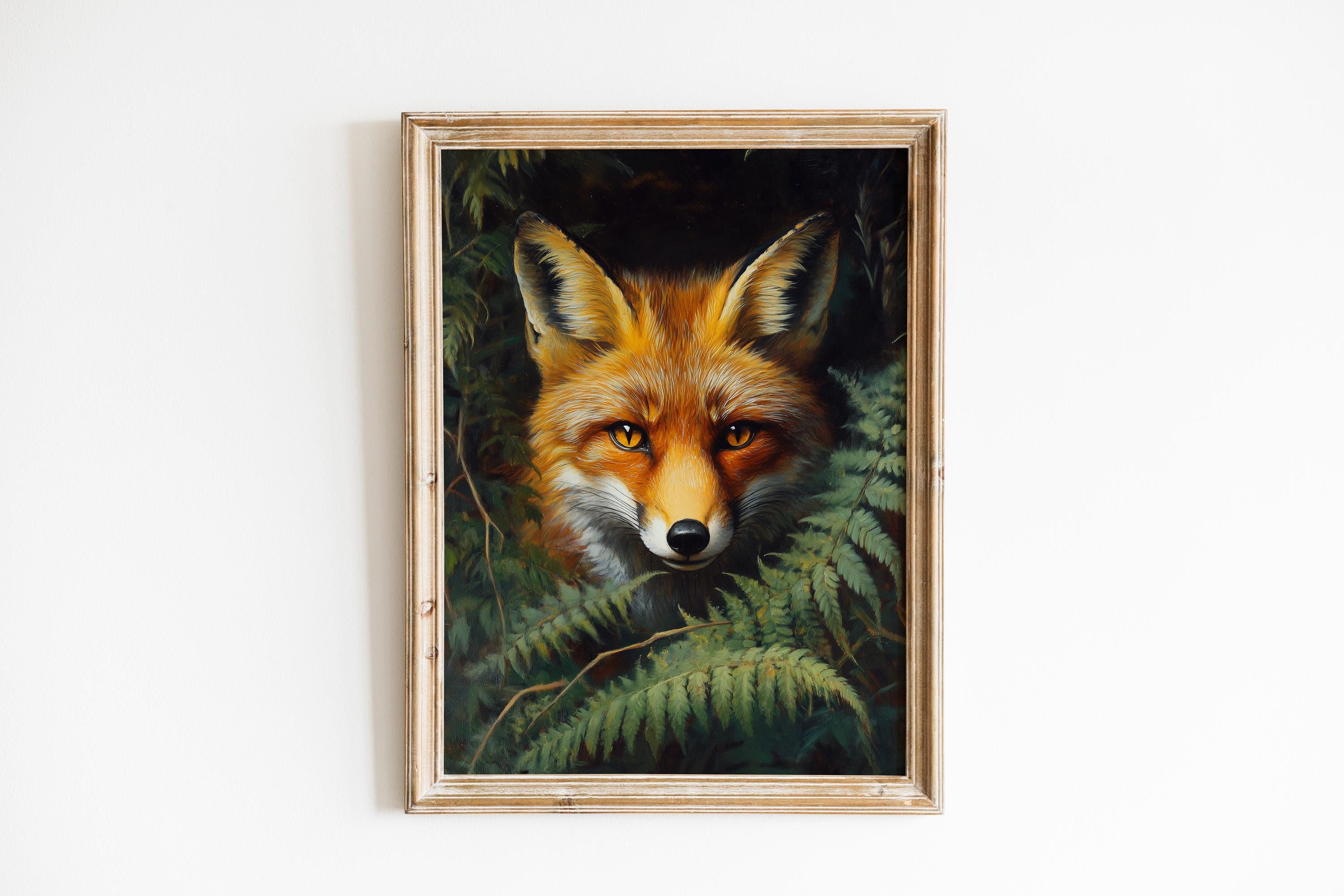 Rustic Fox Image Rustic Red Fox Woodland Portrait - Moody Wildlife Art, Realistic Fox ...