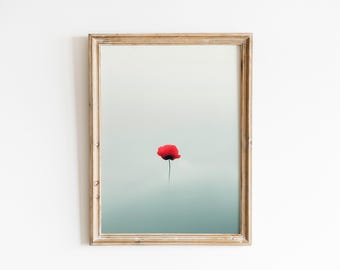 Modern Memorial Poppy Art - Minimalist Red Flower Portrait, Printable Watercolor Wall Decor, Calm Neutral Remembrance Digital Download 105