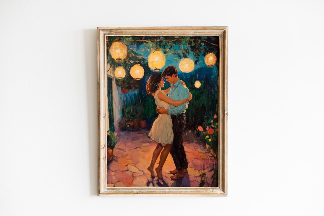 Vintage Dancing Couple Under String Lights - Printable Romantic Wall ...