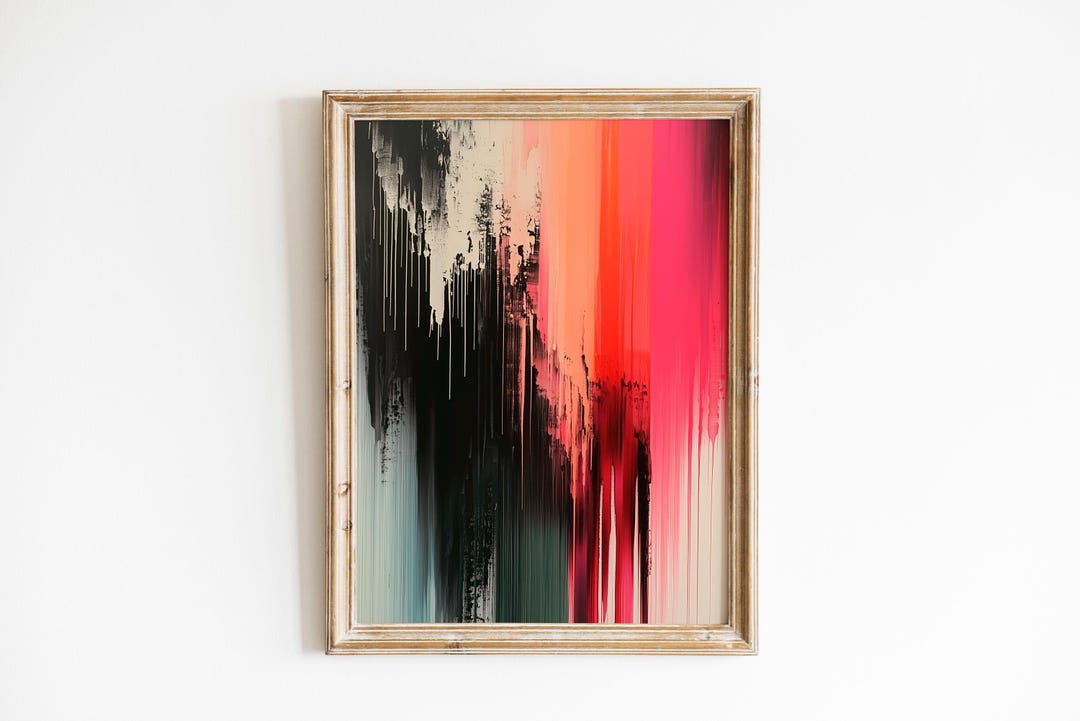 Modern Abstract Tear Drop Art, Moody Glitch Cascade Painting, Emotional ...