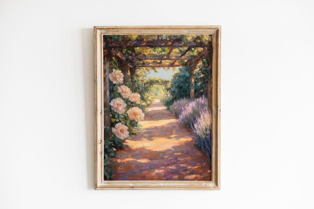 Romantic Garden Walkway Printable Art - Vintage Cottagecore Painting ...