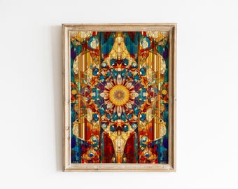 Gothic Stained Glass Window Printable, Vintage Rose Window Art, Jewel Toned Decor, Ornate Mandala Digital Illustration Download  23