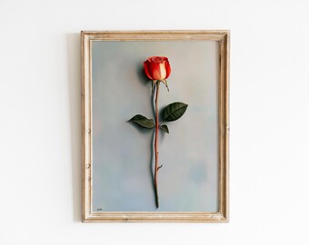 Arte para imprimir com rosa vermelha - Fotografia botânica minimalista, estampa floral moderna e elegante, decoração de parede neutra para download digital 106