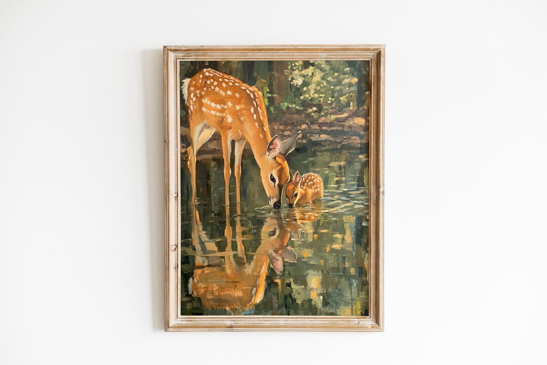 Rustic Woodland Deer Scene Printable - Moody Vintage Landscape Art ...